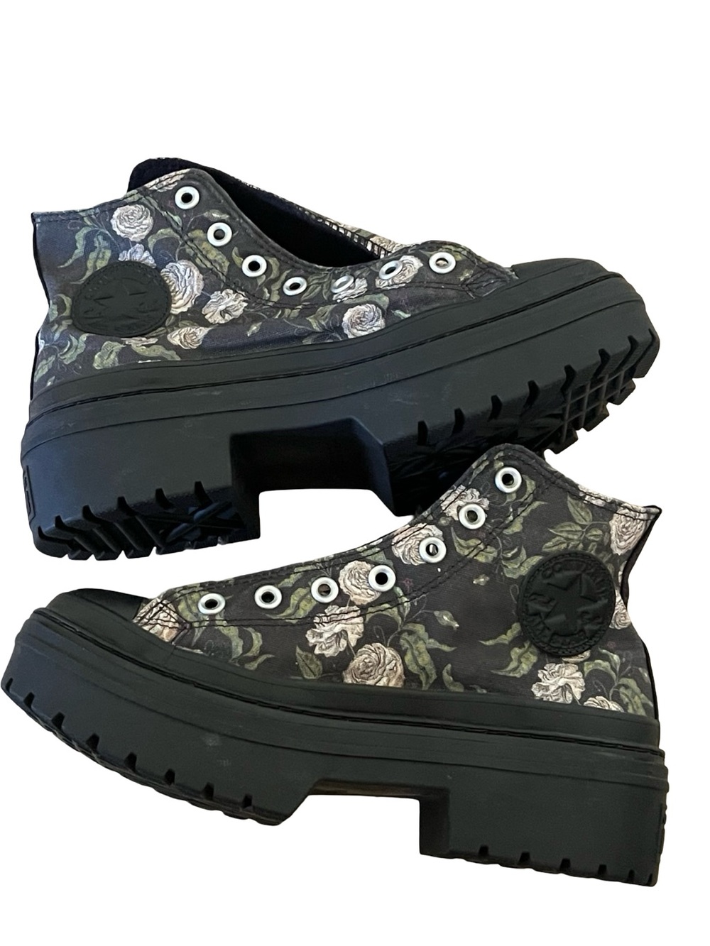 Converse Black Rose Floral Custom Hi Top Sneakers Womens 8